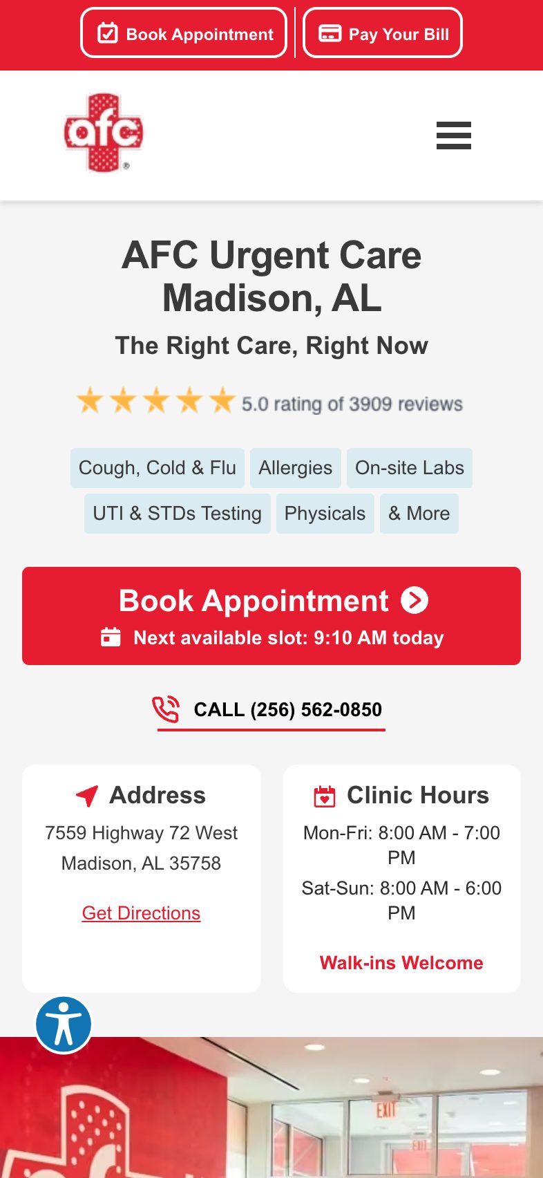 AFC Urgent Care on an iPhone