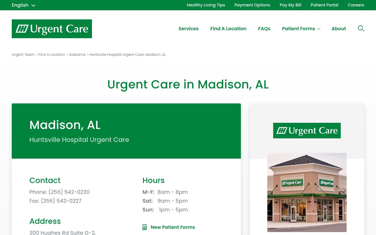 Huntsville Hospital Urgent Care on a computer screen