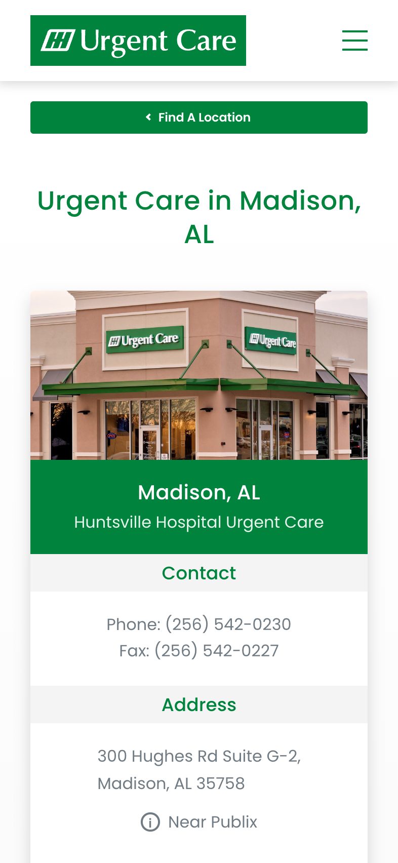 Huntsville Hospital Urgent Care on an iPhone