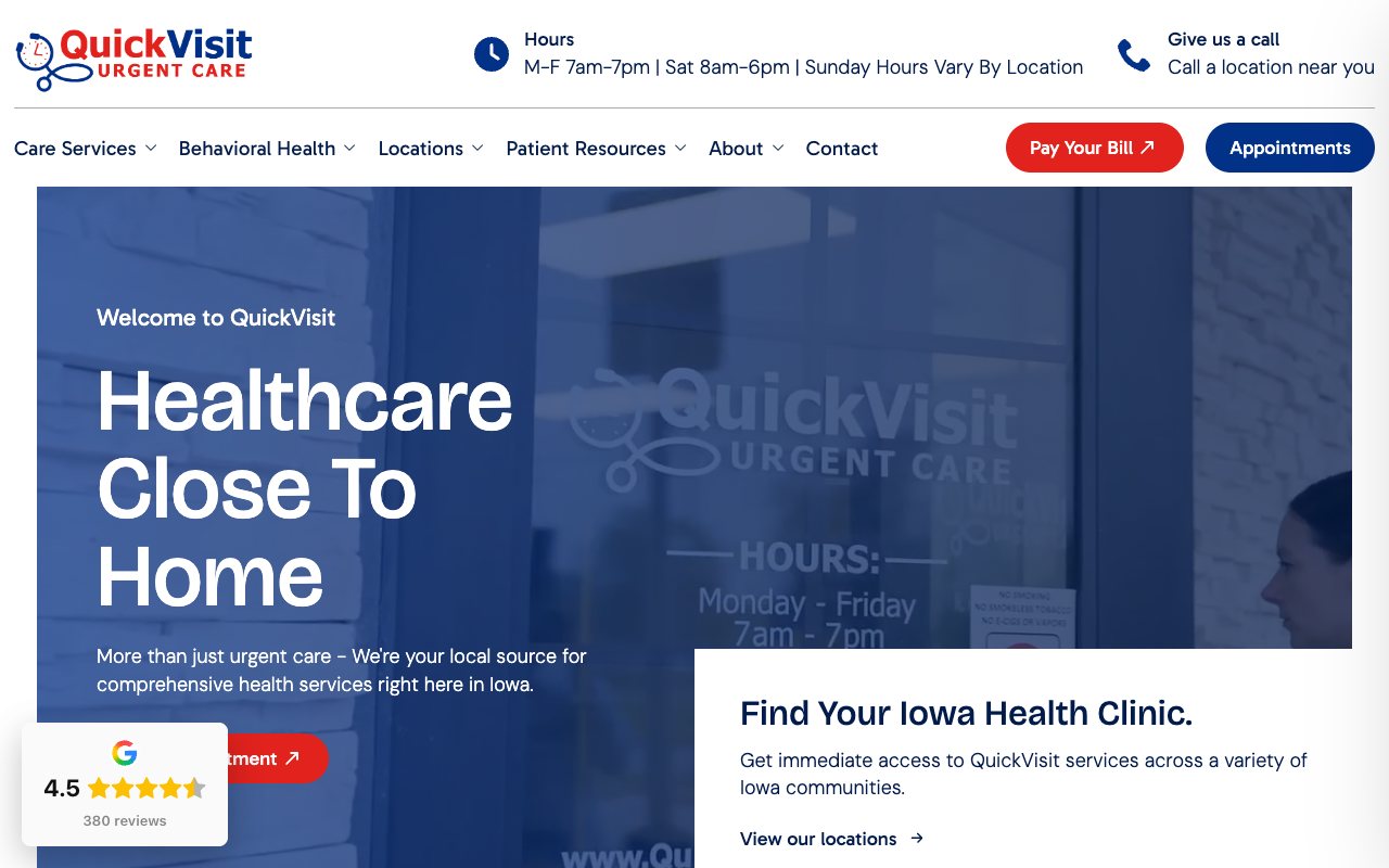QuickVisit Urgent Care on a computer screen