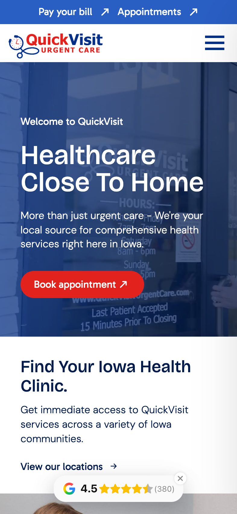 QuickVisit Urgent Care on an iPhone